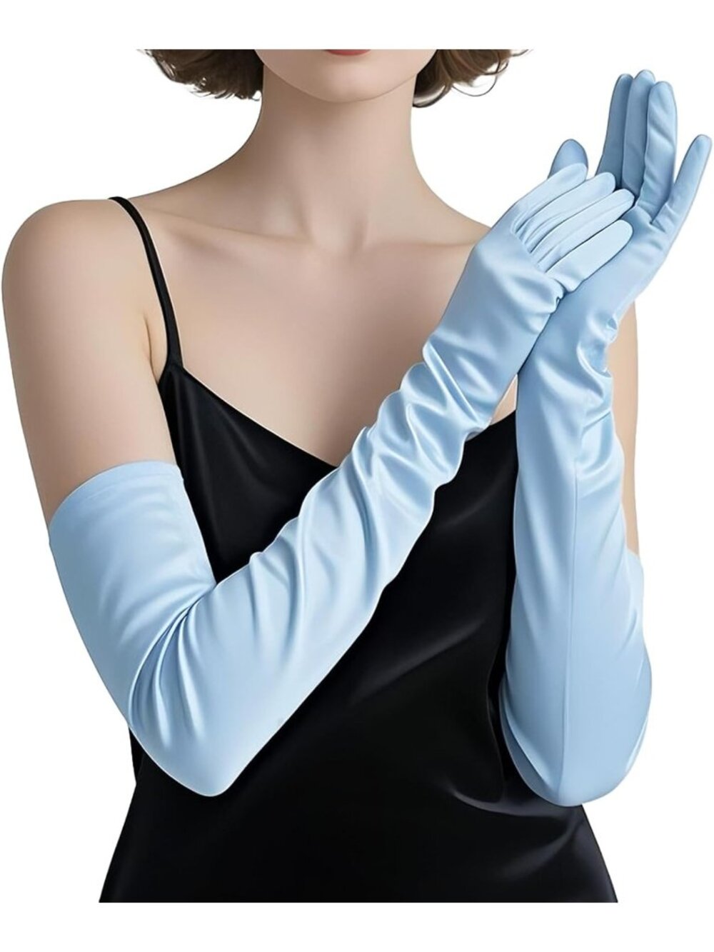 Women's Baby Blue Elbow Length Opera Tea Party Extra Long Flapper Gloves